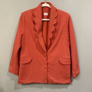 Aureum Linen Blend Orange Coral Scalloped Blazer Small
